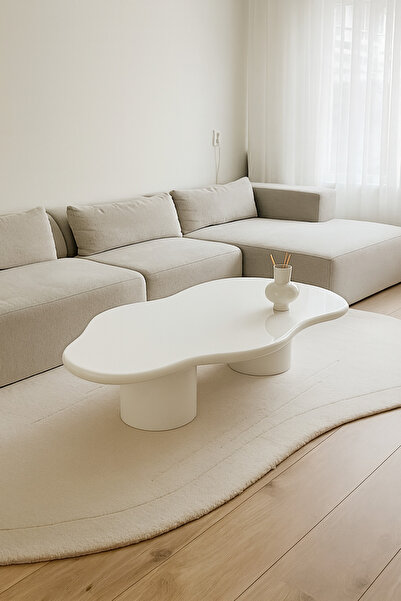 Trihome Modern Beyaz Organik Form Orta Sehpa – Minimal Tasarım Masif Sehpa