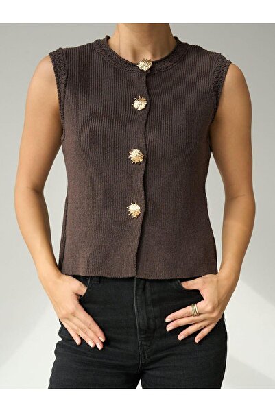 Betül Nayir Steel Knitted Sweater Vest - Brown