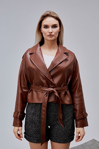 Bolivente Noir Brown Belted Leather Jacket
