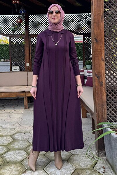Rabia Şamlı Unique Belted Knitwear Dress Plum