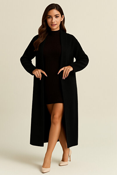 OYERGA MODA Women's Shawl Collar Plain Weave Long Knit Cardigan