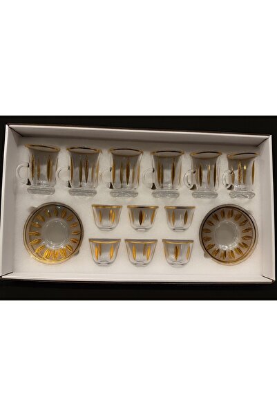 MASA 6-piece tea set with 6 glass saucers and 6 gold cups (18 pieces)