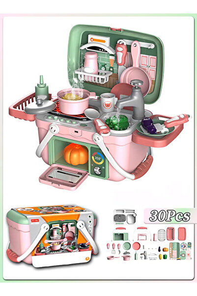 Generic Kids Kitchen Playset 30PCS Pretend Play Set with Real Spray Simulated Kitchen Role Play for Toddler