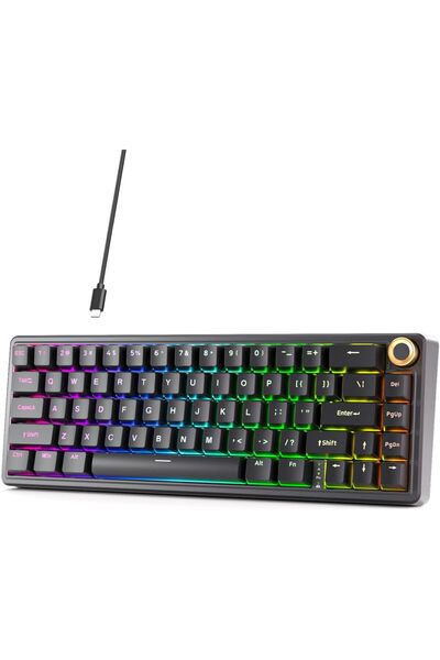 Dierya DK68E 60% Mechanical Gaming Keyboard, Hot-Swappable, RGB, Volume Knob (Black)