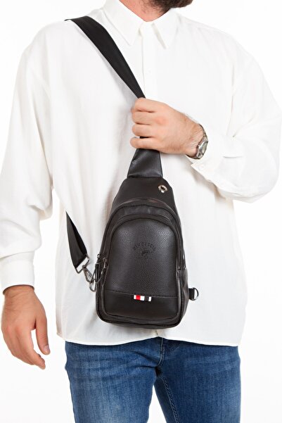 Newish Men's Mechanized Wallet Card Holder and Crossbody Shoulder Bag - Black