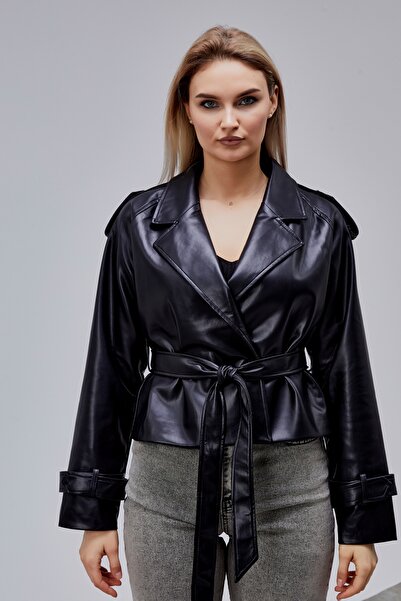 Bolivente Noir Black Belted Leather Jacket