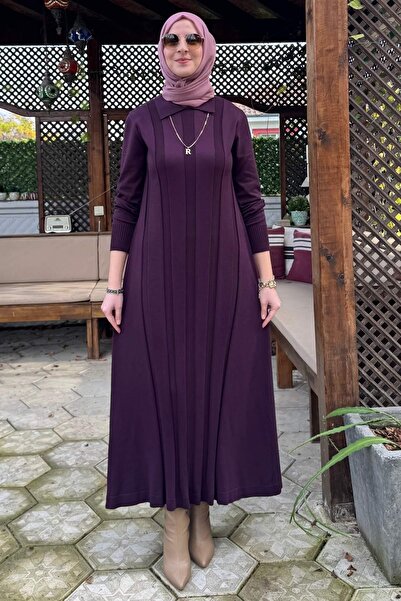 Rabia Şamlı Unique Belted Knitwear Dress Plum