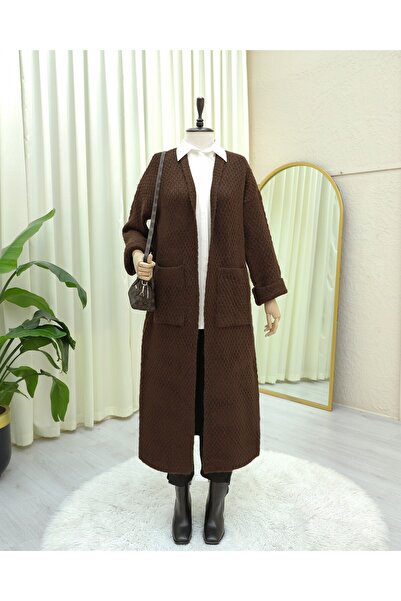 HİJABAYA Μακρύ πλεκτό ζακέτα με διπλή τσέπη