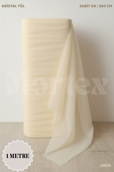 Mortex Krem Kristal Tül Boy 1 MT En Sabit 3 MT Nişan, Kına, Düğün, Bohça, Kapı, Doğum Parti Süslemesi