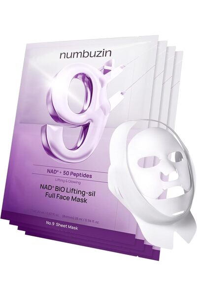 essentialneedsforall numbuzin No.9 NAD+ BIO Lifting Full Face Sheet Mask, 4 Sheets + Lifting Band