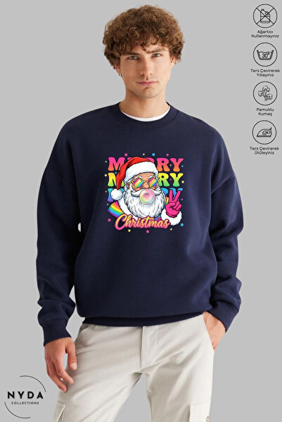 Nyda Collections سويت شيرت يونيسكس بأكمام طويلة لعيد الميلاد مطبوع برقبة دائر...