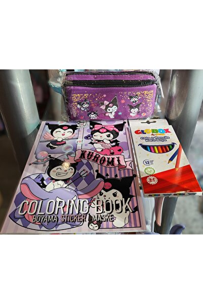 ada çanta kırtasiye 3'ü 1 arada - Kuromi figürlü çift bölmeli kalem kutusu,bo...