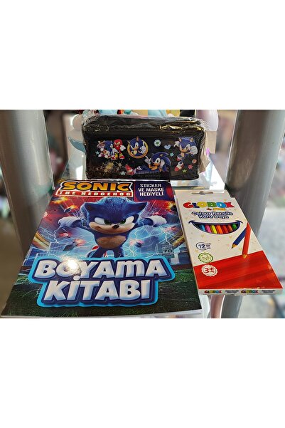 ada çanta kırtasiye 3'ü 1 arada - Sonic figürlü çift bölmeli kalem kutusu,boy...