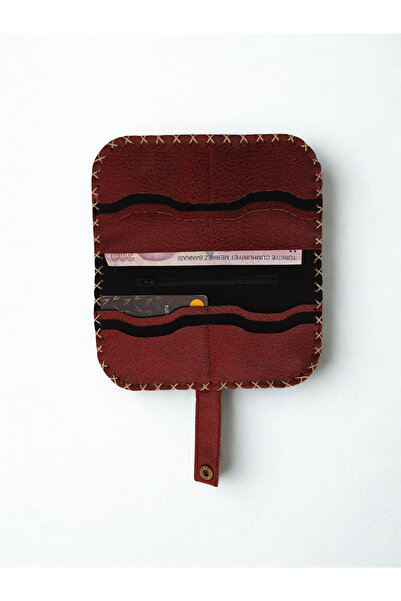 Ecenin Favorileri Tile Motif Faux Leather Handmade Burgundy Wallet 10X18.5Cm