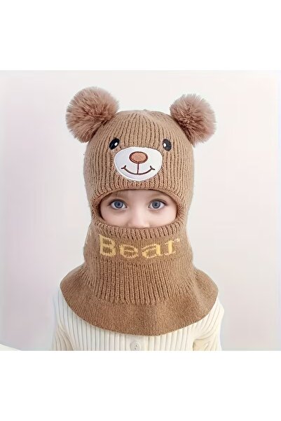 GlassySKY (18 luni-5 ani) Pălărie tricotată pentru copii cu față de urs, masc...