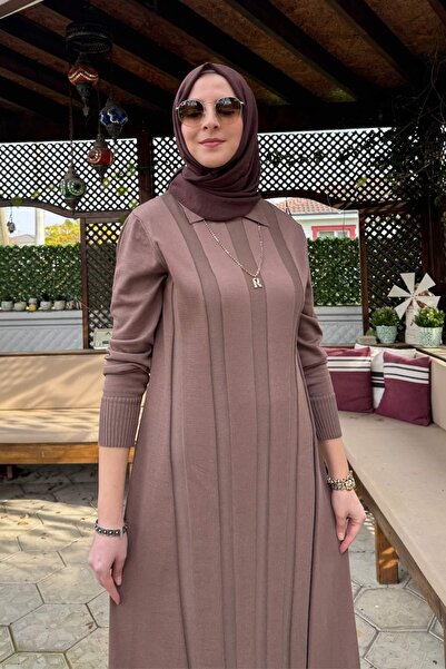 Rabia Şamlı Unique Belted Knit Dress Milk Coffee