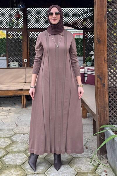Rabia Şamlı Unique Belted Knit Dress Milk Coffee