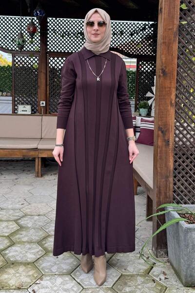 Rabia Şamlı Unique Belted Knit Dress Bitter Brown