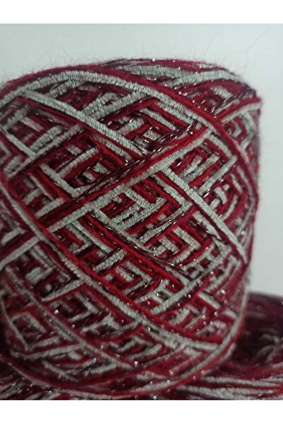 İPEK YÜN İPLİK DÜNYASI Angora Knitting Yarn (Burgundy) Fine Velvet (Grey) Linen Glitter (Silver over Burgundy) Blend 100Gr