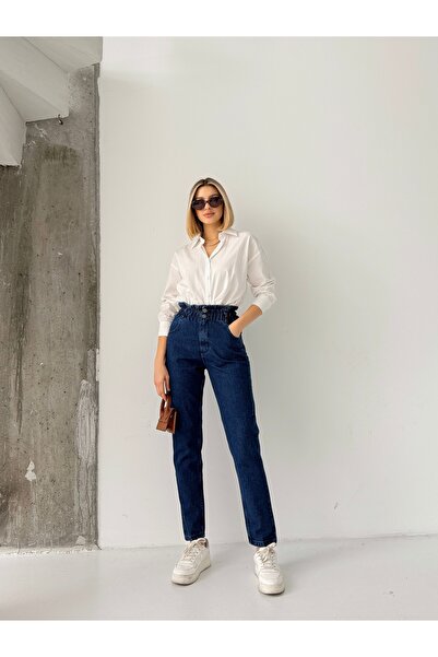 Your Shine KEMER BÜZGÜLÜ YÜKSEK BEL ÇİFT DÜĞMELİ MOM JEANS PANTOLON