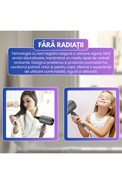 Nubiqo Professional Hair Dryer with Negative Ions 2000W, 3 Heat + Cool, 2 Speeds, Black