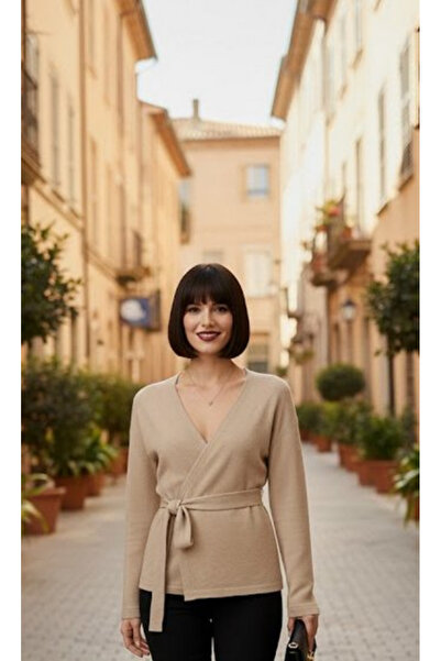 KİM Kİ O Γυναικεία μπλούζα με κορδόνι που δένει με κορδόνια KRU διπλό πέτο KA YUMOŞ