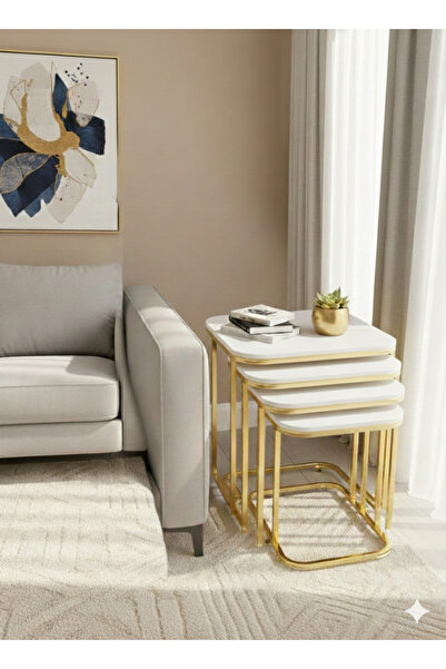 And Home Enzo Ceviz Mebran kaplama sarı altın kaplama tekerlekli metal sehpa