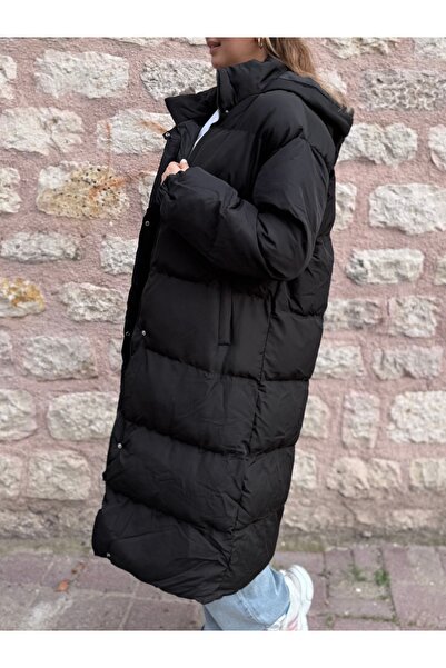 PELTEX Black Midi Length Basic Puffer Jacket
