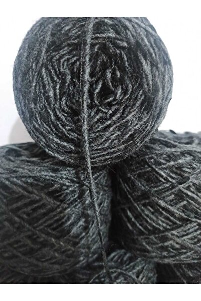 İPEK YÜN İPLİK DÜNYASI Macaron Knitting Yarn (Dark Grey) Pompom Yarn (Black) Mix 100Gr