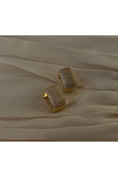 Dore 14K Gold Görünümlü Taş Detaylı Kararmayan Çelik Küpe – Kadın