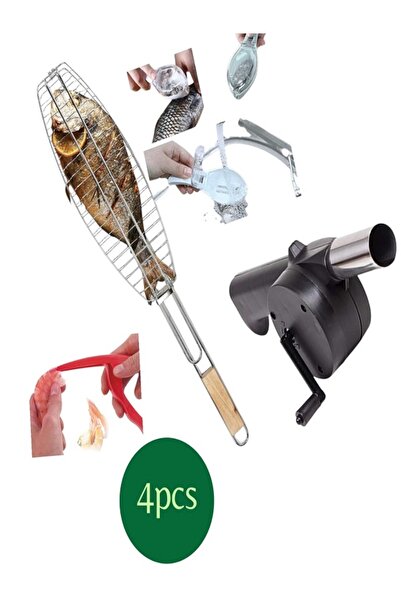 Generic This 4-piece seafood grilling and cleaning tool set helps you prepare and grill fish and