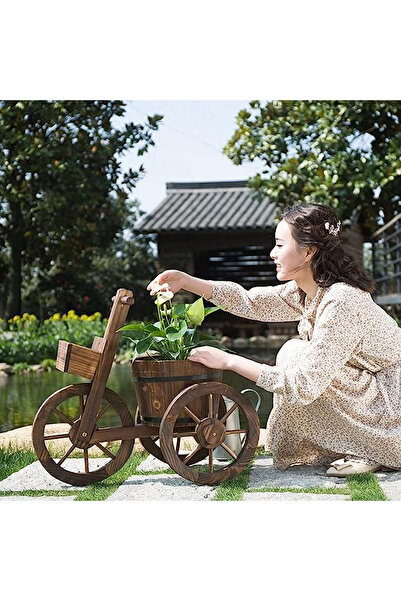 genric 𝐎𝐧𝐞𝐃𝐜𝐨𝐫 Tricycle Flower Pot Planter – Rustic 3-Wheel Cart Design | Wooden Plant Holder