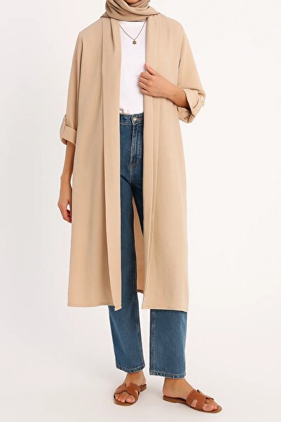 MayaCloset Women's Long Knitwear Beige Latte Cardigan