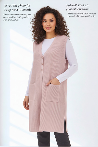 Elvin Women's Knitwear Plus Size Vest Corded Fabric Mother Long Vest