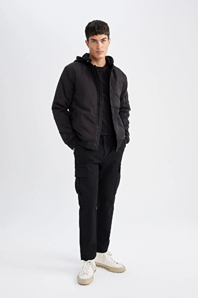 DeFacto Slim Fit Detachable Hooded Zippered Double Pockets Transitional Lightweight Bomber Coat Jacket