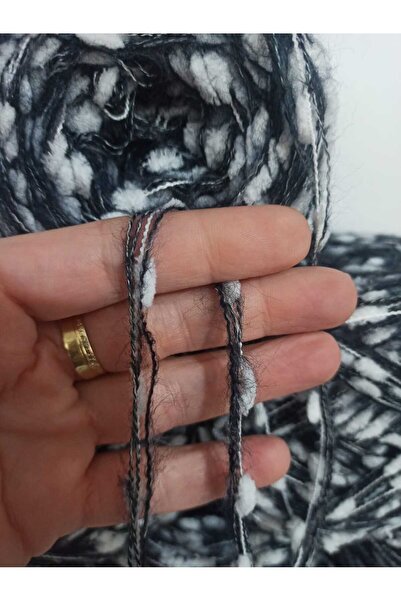 İPEK YÜN İPLİK DÜNYASI Angora Knitting Yarn 3 Ply (Navy Blue, White with Gray) Pompom (White) Mix 100Gr