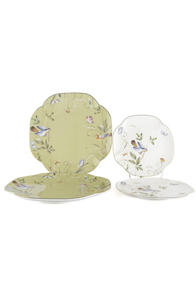 Mikasa Moor Green Garden 2 Serving Plates 25cm+2 Dessert Plates 19cm Set of 4