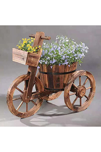 genric 𝐎𝐧𝐞𝐃𝐜𝐨𝐫 Tricycle Flower Pot Planter – Rustic 3-Wheel Cart Design | Wooden Plant Holder