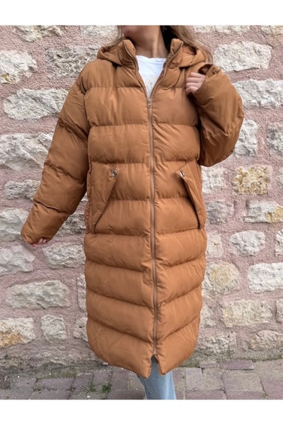 PELTEX Tan Midi Length Pocket Detailed Plus Size Puffer Coat