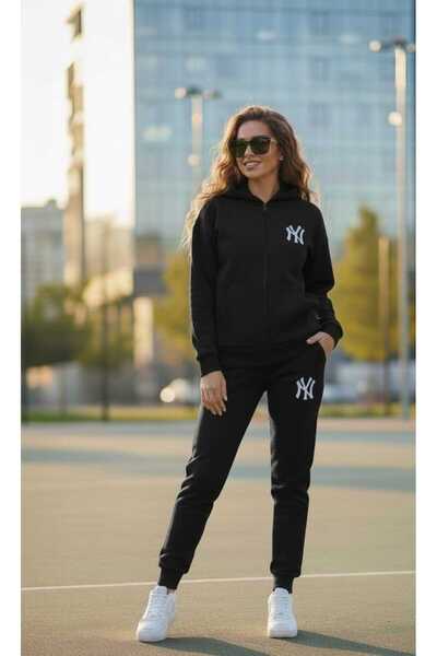 LiyAdaCo Unisex Hooded Ny Printed Black Bottom Top Tracksuit Set- Sportswear
