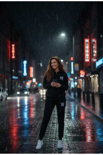 LiyAdaCo Unisex Hooded Ny Printed Black Bottom Top Tracksuit Set- Sportswear