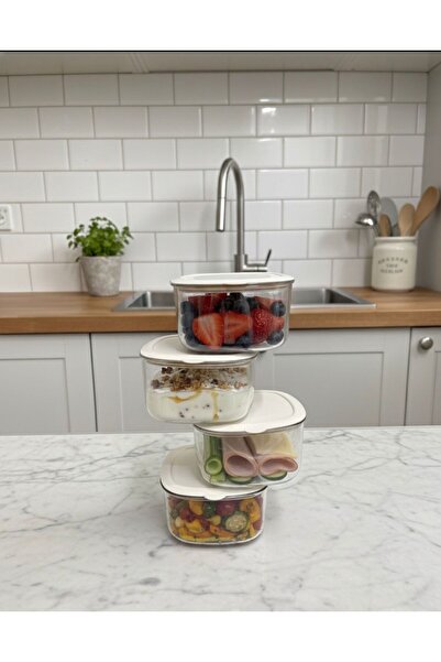 Buğra Home Mica Cream Lid -1000Cc-Square Storage Container