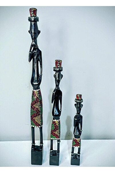 Happy tasarımlarr Afrikalı biblo ahşap uzun adamlar dekoratif obje 3 lü