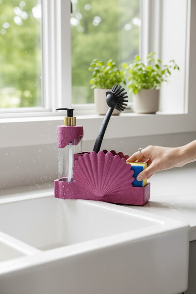 yadatech حامل صابون سائل مع حامل إسفنج وفرشاة - تصميم محيطي (للحمام والمطبخ)