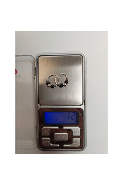 Jolie Silver 925 Silver Creole Earrings 12 mm with Black Stones, Jolie Silver, 1.2 g, 1 cm x 1.4 cm