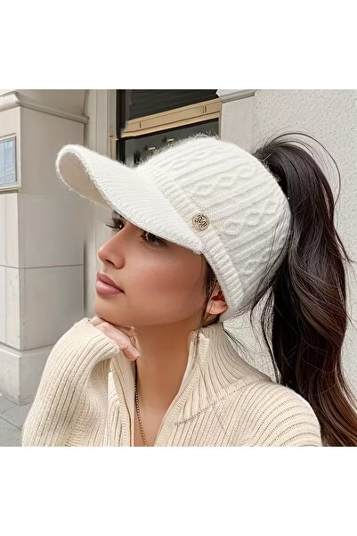 GlassySKY Șapcă de iarnă cu plasă căptușită în stil baseball, elegantă, cu vârf deschis, pentru păr lung