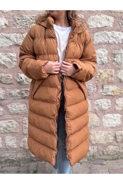 PELTEX Tan Midi Length Pocket Detailed Plus Size Puffer Coat