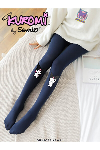 Girlboss Kawaii Kuromi lacivert mat opak külotlu çorap