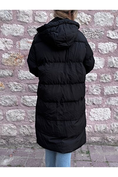 PELTEX Black Midi Length Basic Puffer Jacket