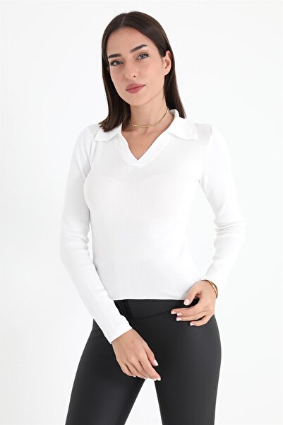 VELİZADE Γυναικεία λευκή μπλούζα με απαλή υφή, πλεκτό ύφασμα, μακρυμάνικη με ...